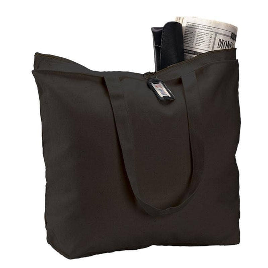 Black Heavy Canvas Zipper Tote Bag with Zippered Pocket