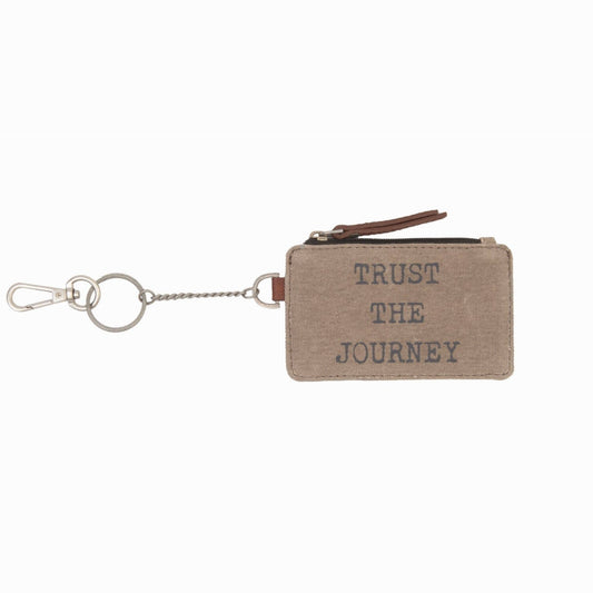 Trust The Journey Up-Cycled Canvas Id Pouch With Keychain