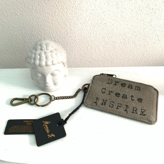 Dream Create Inspire Up-Cycled Canvas Id Pouch With Keychain